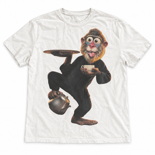 Dial M for Mandrill Black Suit Sprint white graphic tee