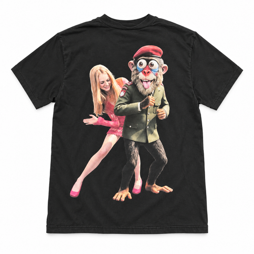 Dial M for Mandrill Blonde Duo black graphic tee