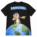 Dial M for Mandrill Global Mandrill black tee with globe extending to bottom hem