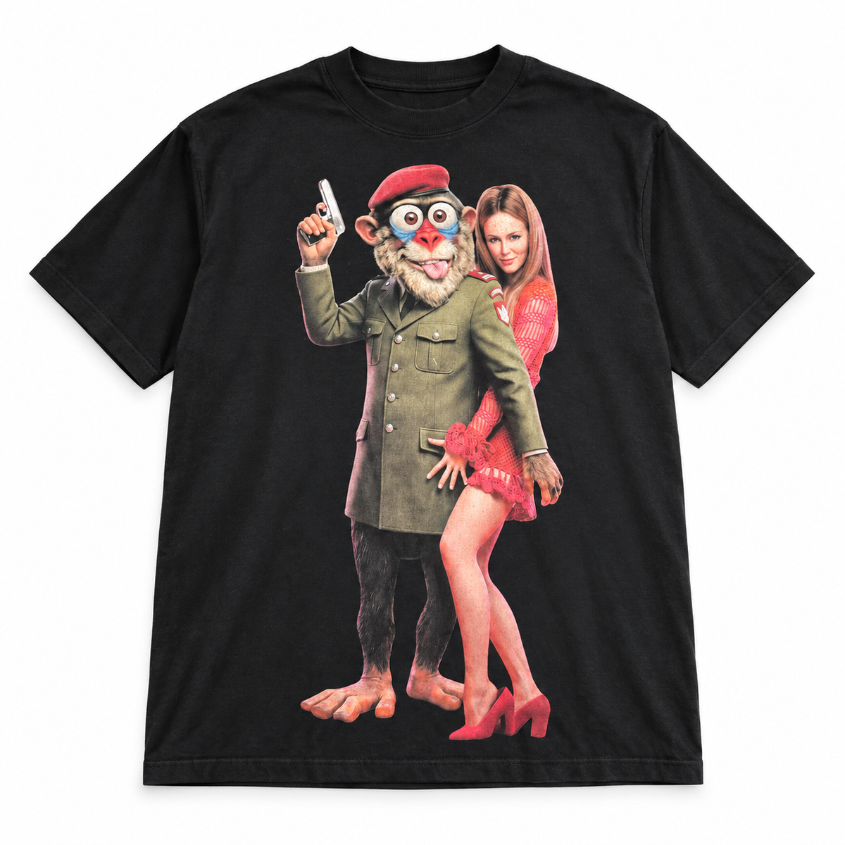 Dial M for Mandrill Pink Duo black graphic tee