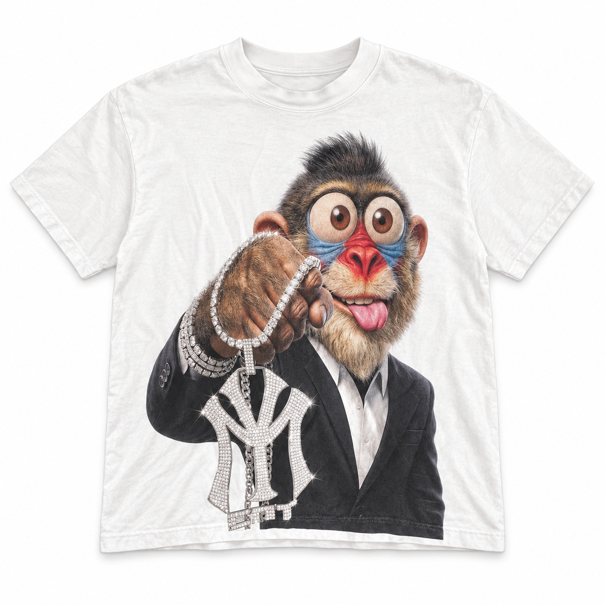 Dial M for Mandrill Pointing Executive white graphic tee