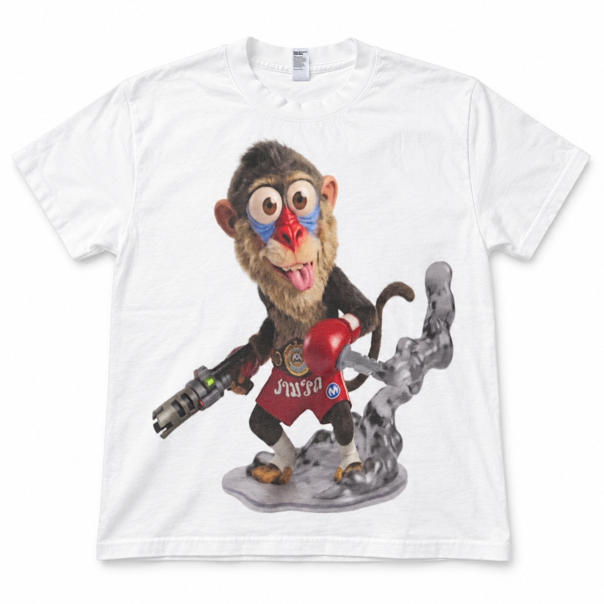 Dial M for Mandrill Smoke Blades white graphic tee